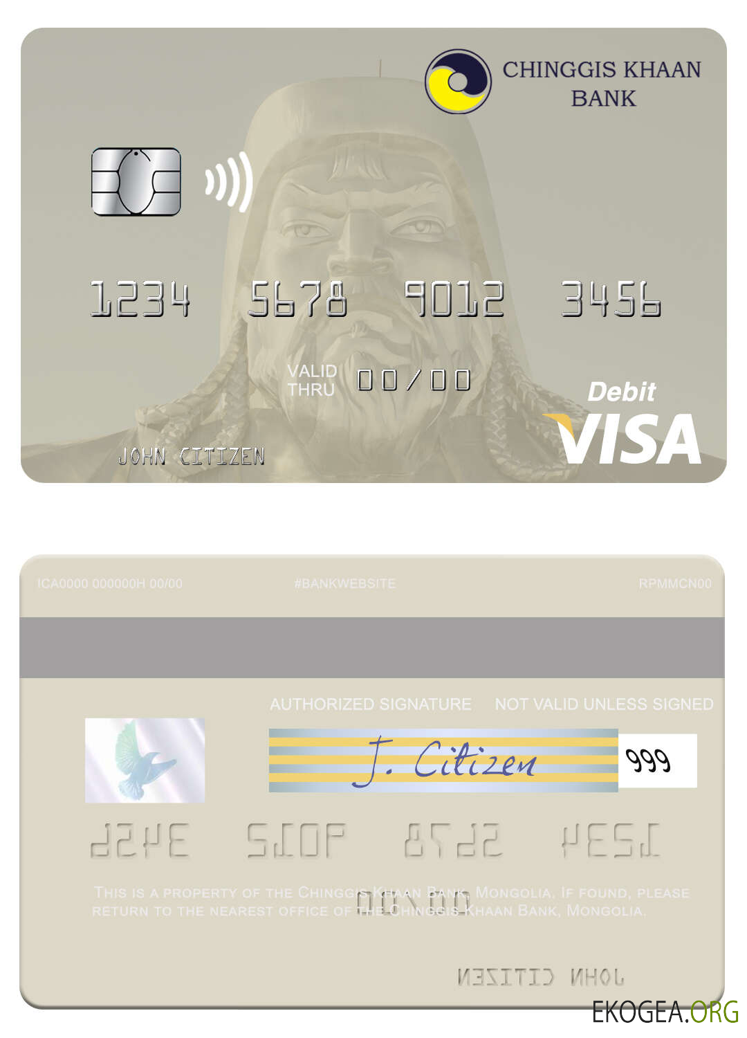 Carte de débit visa de la Mongolie Chinggis Khaan Bank